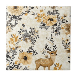 Autumn Woodland Fawn Pattern Ceramic Tile