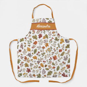 Autumn Woodland Floral Leaf Mushroom Custom Name Apron