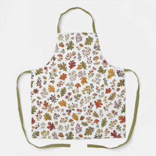 Autumn Woodland Floral Leaf Mushroom Pattern Apron