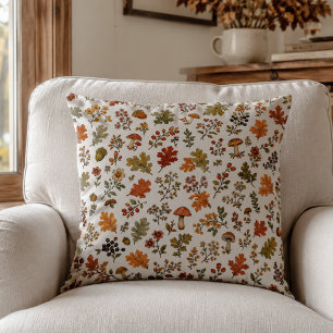 Autumn Woodland Floral Leaf Mushroom Pattern Cushion
