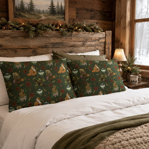 Autumn Woodland Forest Animals Green Pattern  Pillowcase