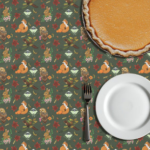 Autumn Woodland Forest Animals Green Pattern  Tablecloth