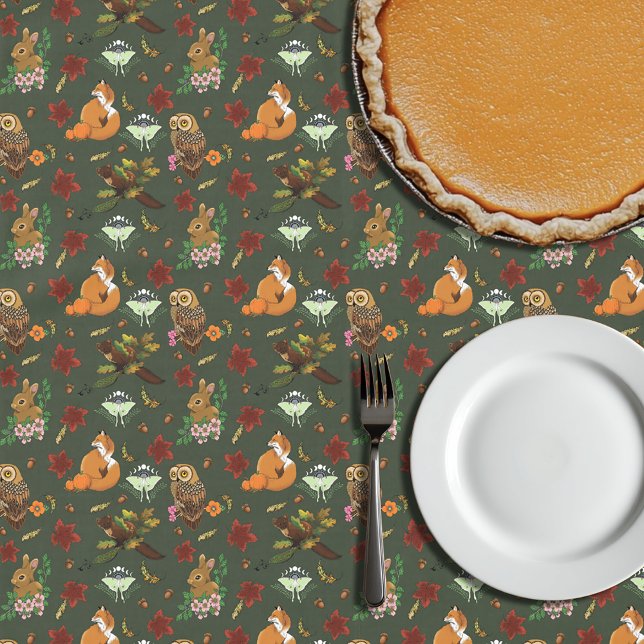 Autumn Woodland Forest Animals Green Pattern  Tablecloth (Creator Uploaded)