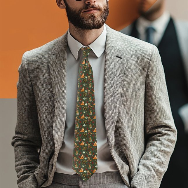 Autumn Woodland Forest Animals Green Pattern Tie (Creator Uploaded)