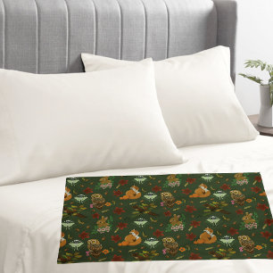 Autumn Woodland Forest Animals Green Pillowcase