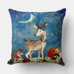 Autumn Woodland Friends Deer Forest Illustration Cushion