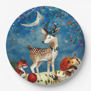 Autumn Woodland Friends Deer Forest Illustration Paper Plate