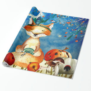 Autumn Woodland Friends Fox Forest Illustration Wrapping Paper