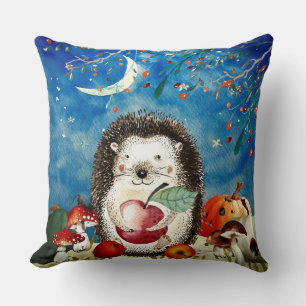 Autumn Woodland Friends Hedgehog Forest Drawing Cushion