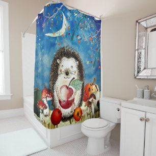 Autumn Woodland Friends Hedgehog Forest Drawing Shower Curtain
