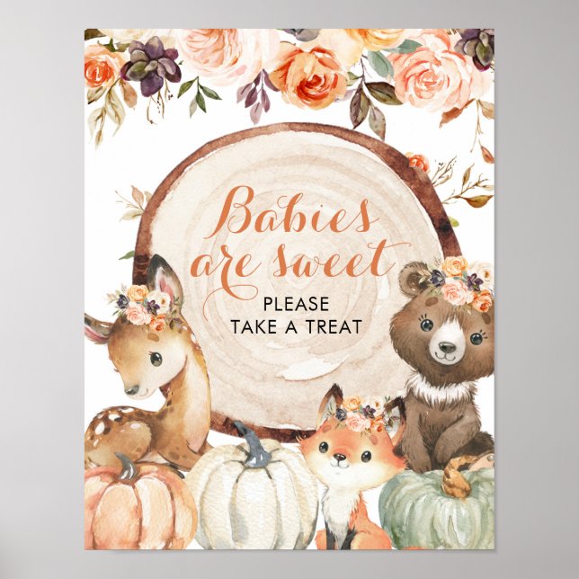 Autumn Woodland Girl Babies are Sweet Baby Shower Poster (Front)