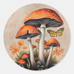 Autumn Woodland Mushrooms Classic Round Sticker