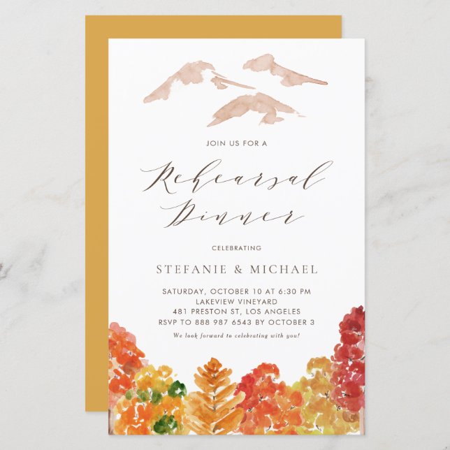 Autumn Woodlands Fall Rehearsal Dinner Invitation (Front/Back)