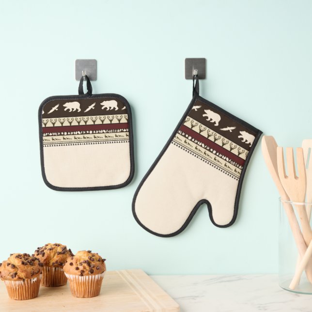 Autumn woods kitchen towel oven mitt & pot holder set (Insitu(Hanging))