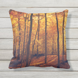 Autumn Woods Sunlit Trees Outdoor Throw Pillow