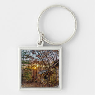 Autumn Woods Sunset Key Ring
