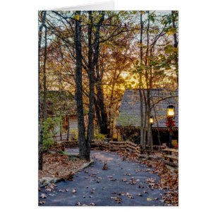 Autumn Woods Sunset Walkway Greeting Card