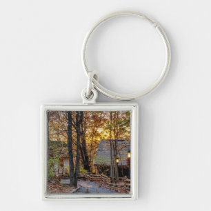 Autumn Woods Sunset Walkway Key Ring