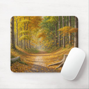 Autumn Woods With Dirt Path Mouse Pad