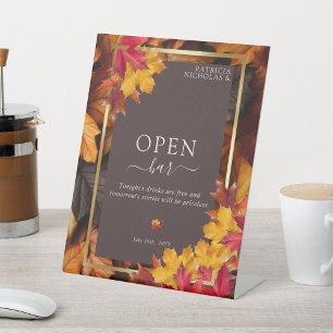 Autumn Woody Brown & Elegant Golden Frame Open Bar Pedestal Sign