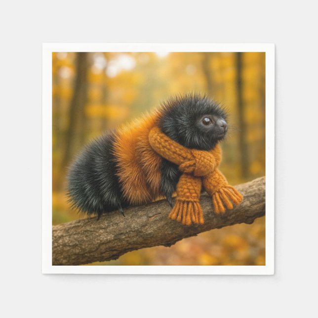 Autumn Woolly Bear Caterpillar Wearing a Scarf Napkin (Front)