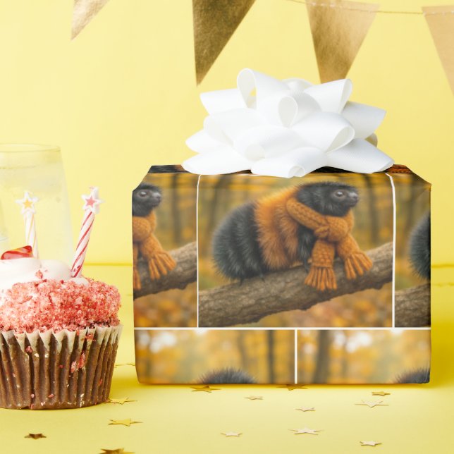 Autumn Woolly Bear Caterpillar Wearing a Scarf Wrapping Paper (Birthday Party)