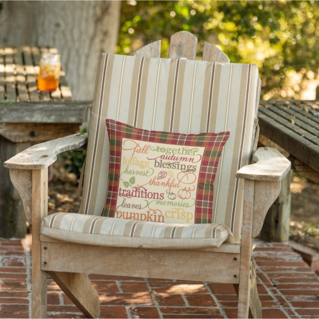 Autumn words on plaid cushion (Chair)