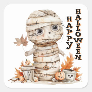 Autumn Wrapped – Mummy in the Pumpkin Patch Square Sticker