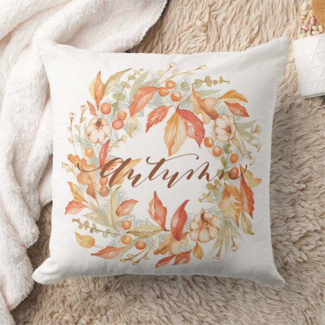 Autumn Wreath 20 x 20 Throw Pillow (Blanket)