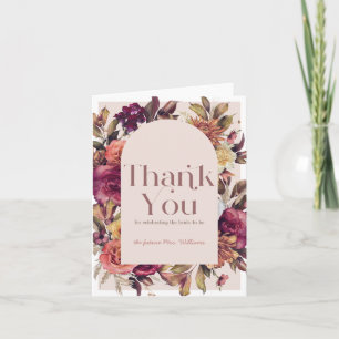 Autumn Wreath Arch Pink Bridal Shower Thank You Card