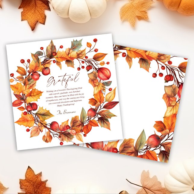 Autumn Wreath Elegant Rustic Thanksgiving  Holiday Card (Autumn Wreath Elegant Rustic Thanksgiving Holiday Card)