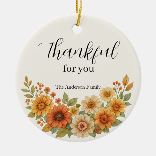Autumn Wreath – Fall Floral Thanksgiving Ceramic Ornament (Front)