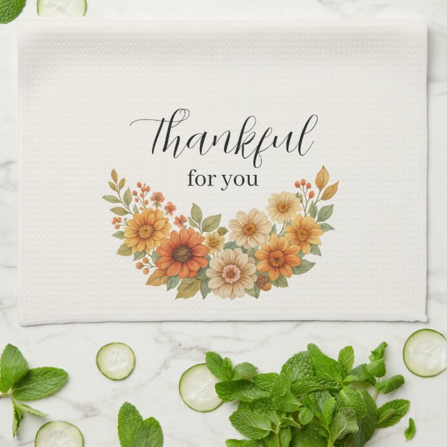 Autumn Wreath – Fall Floral Thanksgiving Tea Towel (Folded)