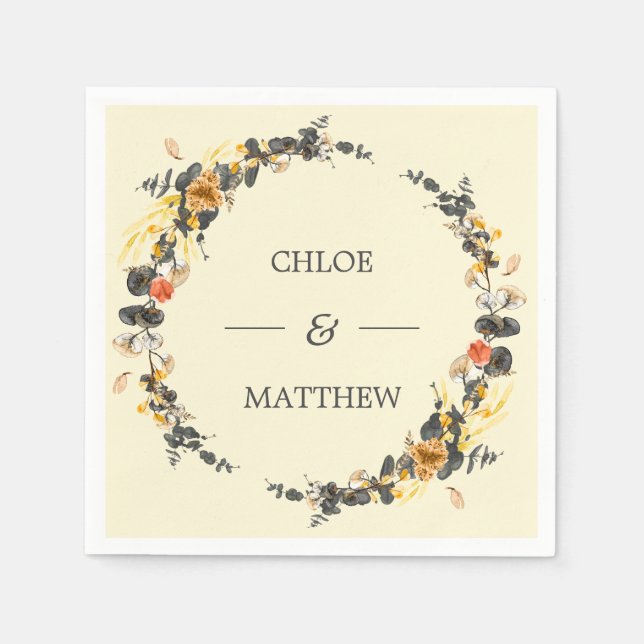 Autumn Wreath | Modern Wedding Custom Napkin (Front)