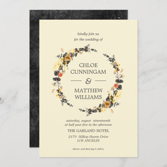 Autumn Wreath | Modern Wedding Invitation (Front/Back)
