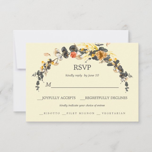 Autumn Wreath | Modern Wedding RSVP meal choice Card (Front)