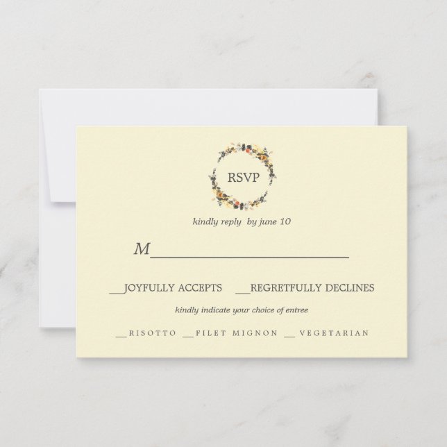 Autumn Wreath | Modern Wedding RSVP meal choice Card (Front)
