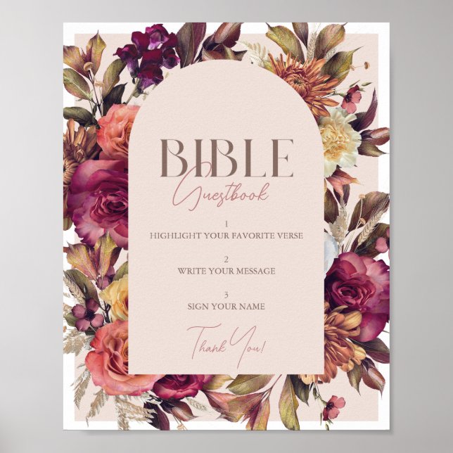 Autumn Wreath Pink Baby Shower Bible Guestbook (Front)