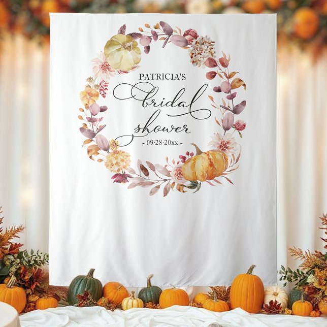Autumn Wreath Pumpkin Fall Bridal Shower Backdrop Tapestry (Creator Uploaded)