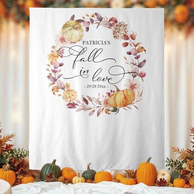 Autumn Wreath Pumpkin Fall Bridal Shower Backdrop Tapestry (Creator Uploaded)