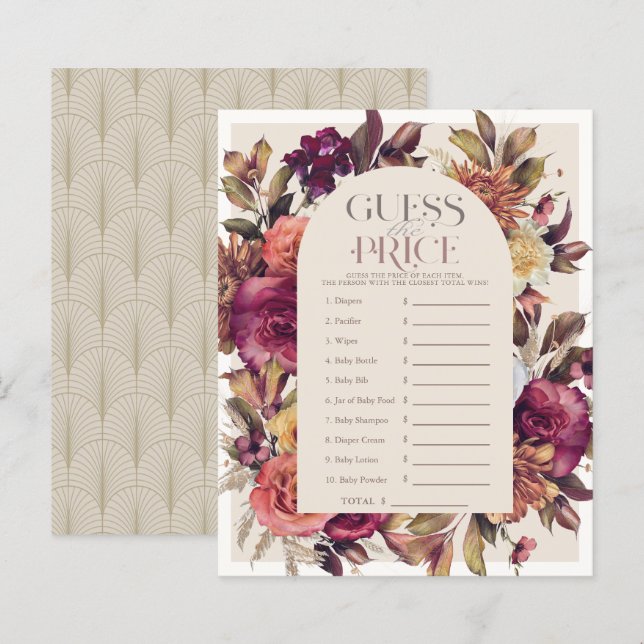 Autumn Wreath Tan Baby Shower Guess the Price (Front/Back)