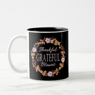 Autumn Wreath Thankful Grateful Blessed Two-Tone Coffee Mug