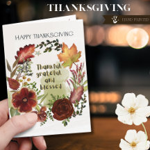Autumn Wreath Thanksgiving Card -Thankful Grateful