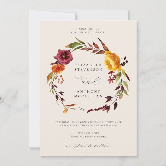 Autumn Wreath Wedding invitation (Front)