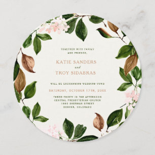 Autumn Wreath with Pretty Pink Blossoms Invitation
