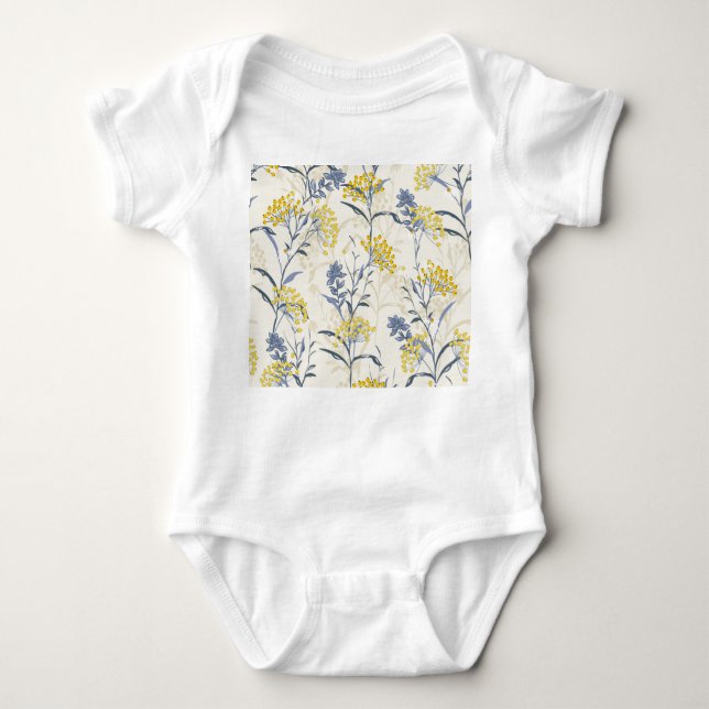 Autumn yellow berries leaves, colourful seamless. baby bodysuit (Front)