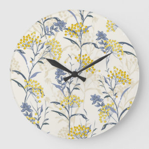 Autumn yellow berries leaves, colourful seamless. large clock