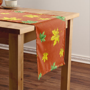 Autumn Yellow & Green Leaves Short Table Runner