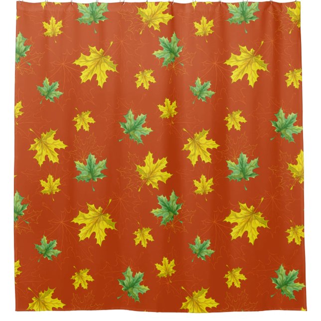 Autumn Yellow & Green Leaves Shower Curtain (Front)