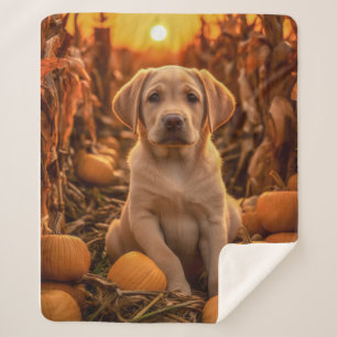 Autumn Yellow Lab Pup Sherpa Blanket